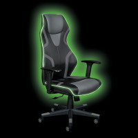 OSP Home Furnishings ROG25-GRY Rogue Gaming Chair in Black Faux Leather with Grey Trim and Accents with Controllable RGB LED Light Piping.